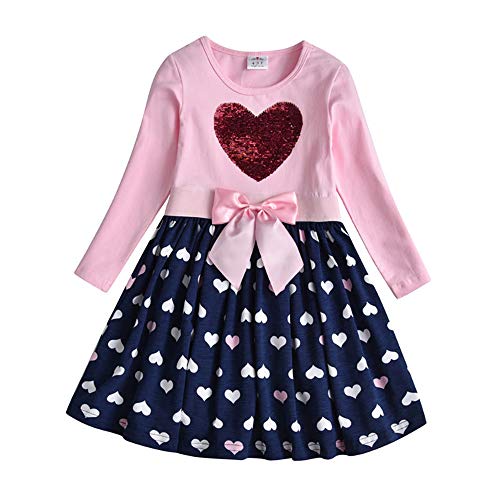DXTON Vestido para Niñas Vestido para Niños Algodón Invierno Manga Larga Fiesta Regalo Ropa para Niñas LH5740 6T