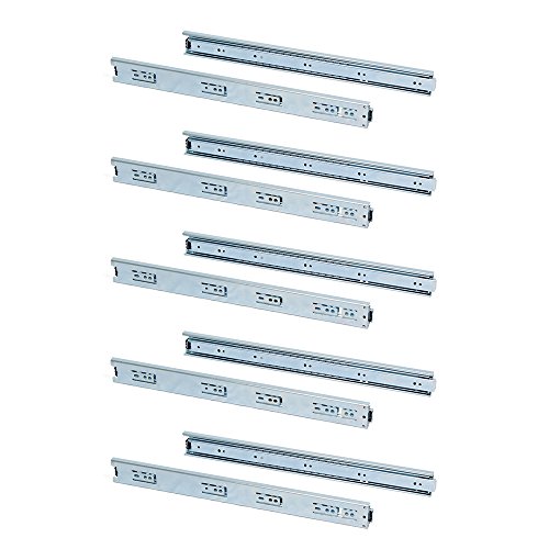 Emuca 3043505 Juego de guías correderas a bolas de extracción total 45mm x 450mm para cajón, Lote de 5