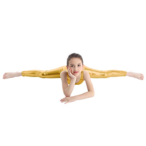 Freebily Maillot de Danza Ballet para Niña Maillot Gimnasia Rítmica Leotardo de Práctica Fitness Yoga Bodys Monos Básico Elástico Ropa Deportiva de Una Pieza sin Mangas Dorado 7-8 años