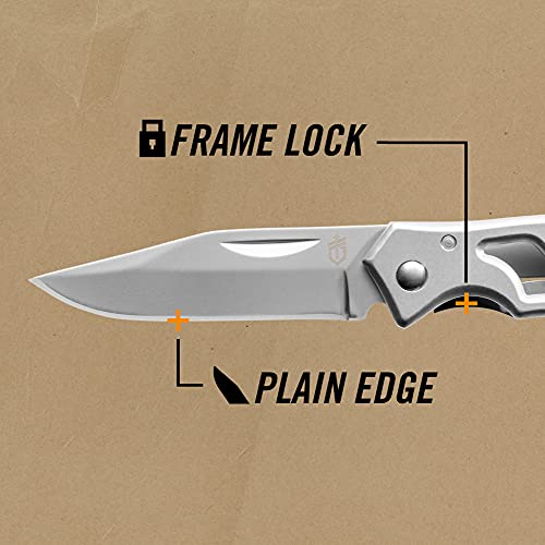 Gerber Navaja plegable de bolsillo con hoja lisa y clip de bolsillo, Longitud de la hoja 5.6 cm, Paraframe Mini Folding Clip Knife, Acero inoxidable, 31-003618