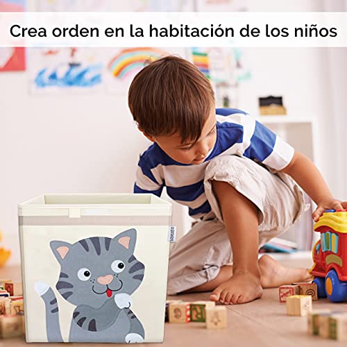 GLÜCKSWOLKE Caja Almacenaje Infantiles - 15 Motivos I Baules Juguetes I Cubos Organizador (33x33x33) compatible con estanteria I Contenedor Habitacion Niñas I Cesto Dormitorio Bebe (Gato)