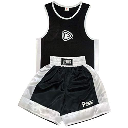infantil Boxeo Uniforme 2 pices set (Top & Corto) Negro, 09 hasta 10 year old Infantil