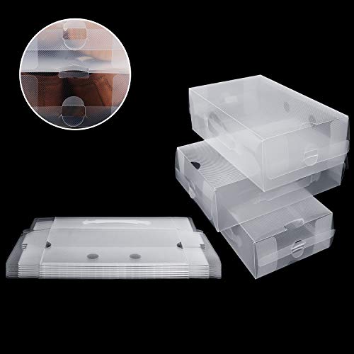 Kurtzy Caja Zapatos Plástico Transparente (Pack de 10) Apto para Zapatos de Mujer, Hombres y Niños - Organizador de Zapatos Plegable, Corrugado y Apilable para Viajes y Almacenaje