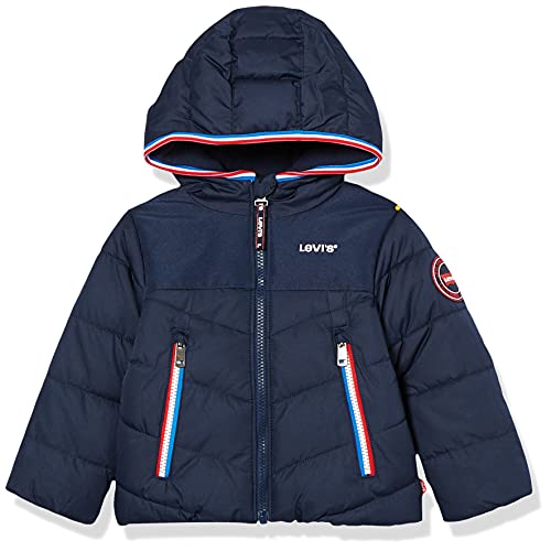 Levi's kids LVN-Puffer de Medios Mixtos Chaqueta, Azul a Cuadros, 6 Meses para Bebés