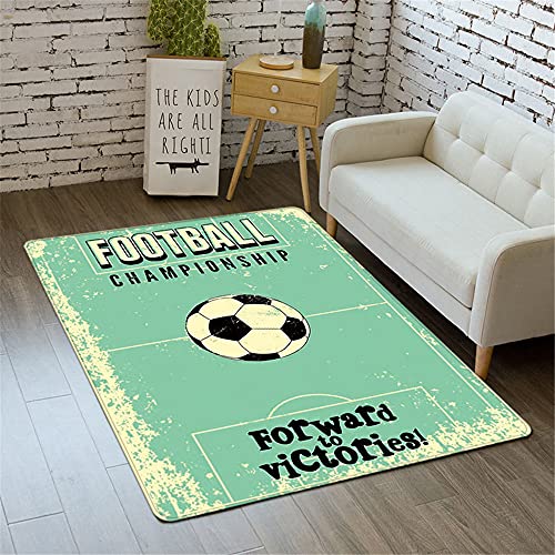 Morbuy Alfombras Grandes para Salon, Habitacion, Alfombra de Área del Piso, Moderno Antideslizantes Mats de Puerta, 3D Fútbol Impresión Alfombras de Decoración (Campo de fútbol Azul,50x80cm)