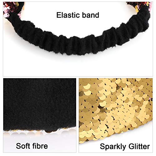 Mwoot Diademas elásticas para niñas, 4 piezas, banda de brillo reversible para el cabello brillante con lentejuelas