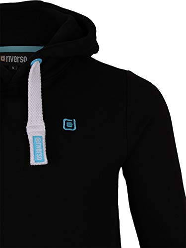 riverso RIVLinus – Sudadera con Capucha para Hombre, Bolsillo Tipo Canguro, Corte Normal, Monocolor, algodón, Gris, marrón, Verde, Rojo, Azul, Negro - Negro (24000) L