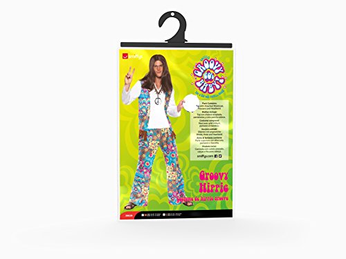 Smiffys-38628L Disfraz de Hippy Guay, Top con Chaleco Unido, Pantalones y Cinta para la Cabeza, Multicolor, L-Tamaño 42"-44" (Smiffy'S 38628L)