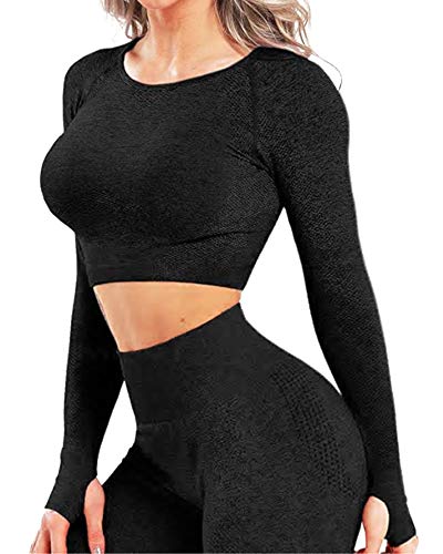 STARBILD Leggings Deportivo sin Costuras de Cintura Alta Pantalones de compresión de Mujer Adelgazamiento para Fitness Yoga #A-Negro Top M