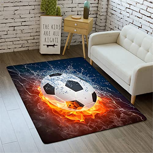 Stillshine. Alfombra Dormitorio Fútbol en 3D Adolescentes Niños Niños Sala de Estar Alfombra Antideslizante Llama Campo de Fútbol Azul Negra Alfombra de Arrastre de Franela (Color 2,80×120 cm)