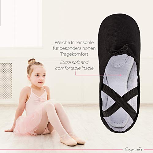tanzmuster Zapatillas Media Punta de Ballet - Lino, Suela Partida de Cuero - Negro - Talla: 31