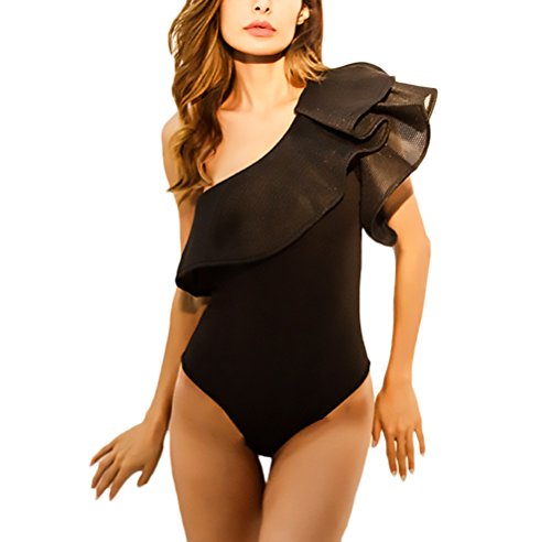 Targogo Body Mujer Fiesta Para Vestir Verano Playa Bodies Hombro Inclinado Volantes Slim Fit Vintage Moda Asimetricas Irregular Bodys Bodysuit Blusas Top