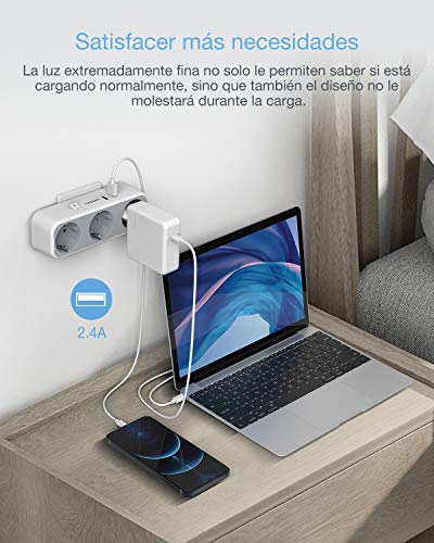 TESSAN Ladron Enchufes, 5 en 1 Enchufe con Interruptor, Enchufe USB Multiple con 3 Enchufes y 2 Puertos USB, Ladrones Enchufes Modernos Compatible con Phone, Pad, Multiplicador Enchufe para Hogar
