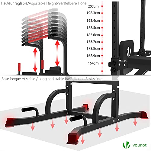 VOUNOT Power Tower Pull Up Dip Station con Barras de Dominadas, Estación de Musculación Multifuncional, Torre Entrenamiento para Gimnasio en Casa, Capacidad de Peso 150KG, Negro