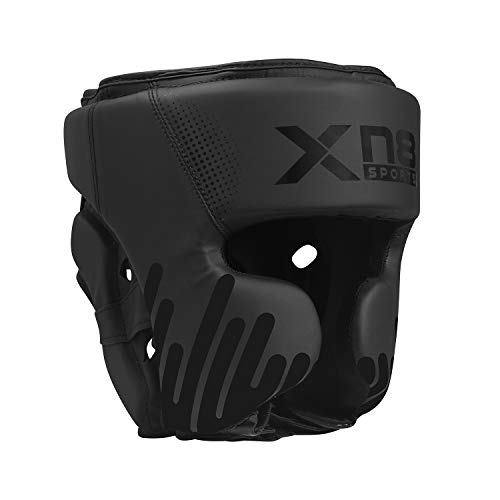 XN8 Boxeo Protector Casco - Muay Thai-Kickboxing-Artes Marciales-Headgear con Cara Oreja Las Mejillas Protección-Karate-Sparring MMA Luchando (Negro, XL)