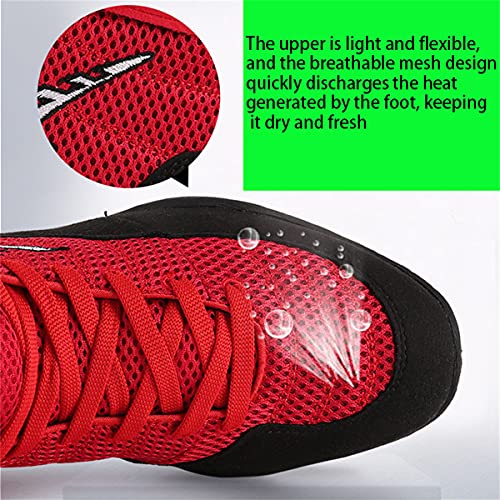 Zapatos De Boxeo Superior, Botas De Boxeador De Alta Tracción Zapatos De Lucha Duradera Ligero Ligero Levantamiento De Pesas Calzado para Luchadores Hombres Mujeres Niños,Rojo,45 EU
