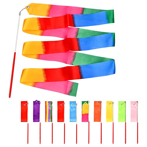 10 Piezas Cinta de Danza, Cinta de Baile, Cinta Streamer, Cinta de Gimnasia Rítmica, Cintas de Danza Gimnasias Rítmicas Intenso Cinta, Baton Twirling Wands on Sticks, for Kids Artistic Dancing