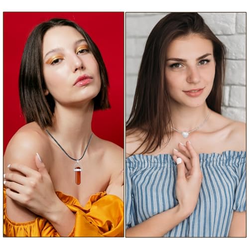 15Pcs Collares de Cristal Curativo, Kikuo Natural Curación Collar de Cristal Árbol de la Vida Columna Hexagonal Malde Ojo Gota Taper Solar Obsidiana Piedra para Mujeres, Niñas y Hombres