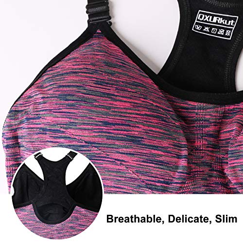 2 Piezas Sujetador Deportivo Mujer de Alto Impacto, Ajustable Push Up Sujetadores Sport Bra Top sin Costuras Almohadillas Extraíbles para Yoga Gimnasio Running (Negro Violeta, M)