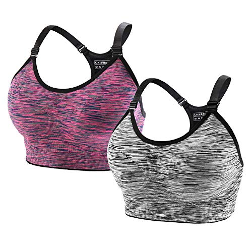 2 Piezas Sujetador Deportivo Mujer de Alto Impacto, Ajustable Push Up Sujetadores Sport Bra Top sin Costuras Almohadillas Extraíbles para Yoga Gimnasio Running (Negro Violeta, M)