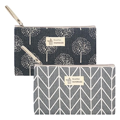 2 Stk Bolsa de cosméticos de lienzo,Pequeña bolsa de aseo de viaje, Bolsa de maquillaje portátil impresa de lienzo,Bolsa de almacenamiento multifuncionalde lienzoconcremallera para cosméticosdemujeres