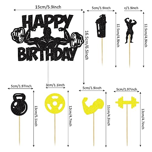 25 Piezas Gimnasio Decoración Tartas Gym Happy Birthday Cake Toppers Fitness Temática Adornos para Tartas Cupcake Toppers Kettlebell Mancuerna Fiesta Decoración Suministros para Hombres Mujeres
