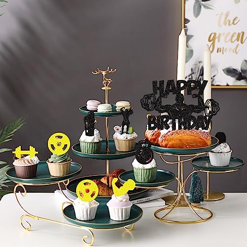 25 Piezas Gimnasio Decoración Tartas Gym Happy Birthday Cake Toppers Fitness Temática Adornos para Tartas Cupcake Toppers Kettlebell Mancuerna Fiesta Decoración Suministros para Hombres Mujeres