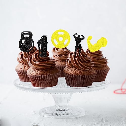 25 Piezas Gimnasio Decoración Tartas Gym Happy Birthday Cake Toppers Fitness Temática Adornos para Tartas Cupcake Toppers Kettlebell Mancuerna Fiesta Decoración Suministros para Hombres Mujeres