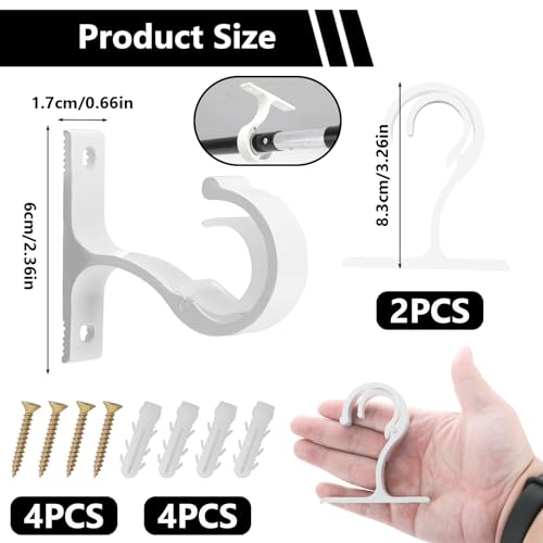 2pcs Soportes Barra Cortina, Ganchos para Cortinas de Diámetro de 25-28mm, Soporte Cortina Techo de Metal, Soporte Poste de Cortina para Hogar Dormitorio Oficina