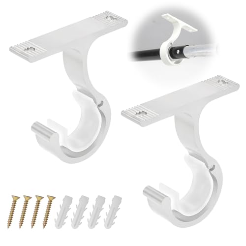 2pcs Soportes Barra Cortina, Ganchos para Cortinas de Diámetro de 25-28mm, Soporte Cortina Techo de Metal, Soporte Poste de Cortina para Hogar Dormitorio Oficina