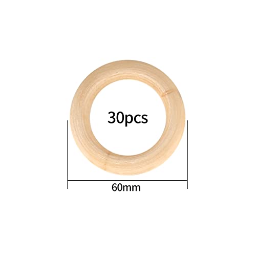 30 Piezas Anillos de Madera, Aros de Madera Natural, Anillos Redondos para Decoración Manualidades, Joyas, Macramé - 60mm