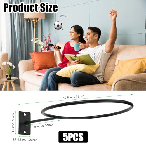 5 Piezas Soporte de Pared para Balones de Exhibición, Universal Soporte de Pelota de Metal, Soportes de Almacenamiento de Pelotas, Negro Soporte Balones Pared, para Baloncesto Rugby Voleibol Fútbol