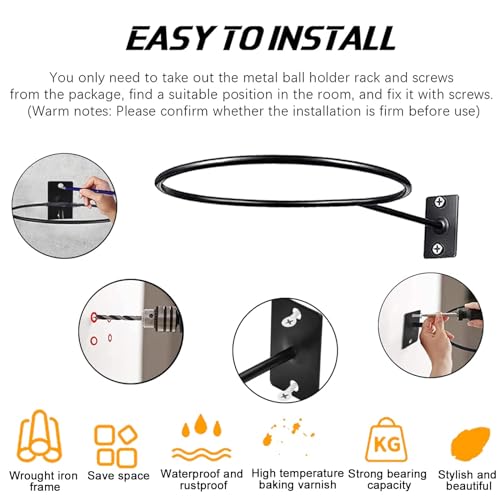 6 Piezas Soporte de Pared para Balones de Exhibición,Soporte de Pared de Bola Montada,Universal Soporte de Pelota de Metal,Soportes de Almacenamiento de Pelotas para Baloncesto,Rugby,Voleibol,Fútbol