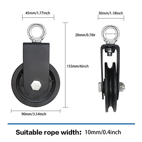 90MM Poleas para Cuerda, Polea Elevación Rodamiento, Poleas Gimnasio para Casa, Carga de 160 kg(2 pieza)