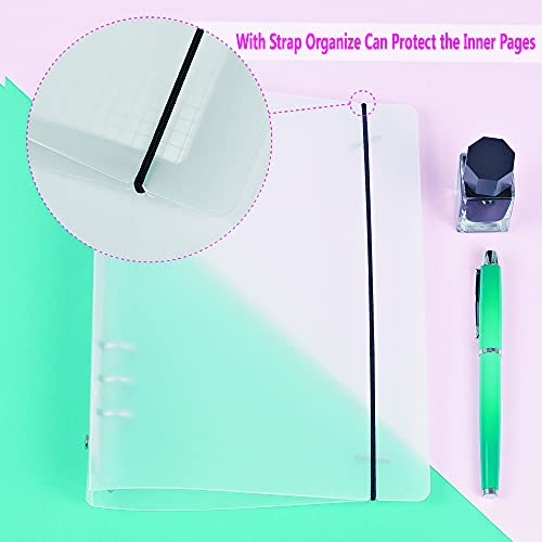A5 - Funda para carpeta de 6 anillas con cierre de botón a presión, hojas sueltas, protector de carcasa para cuaderno de 6 agujeros para planificador de páginas de relleno (plástico translúcido)