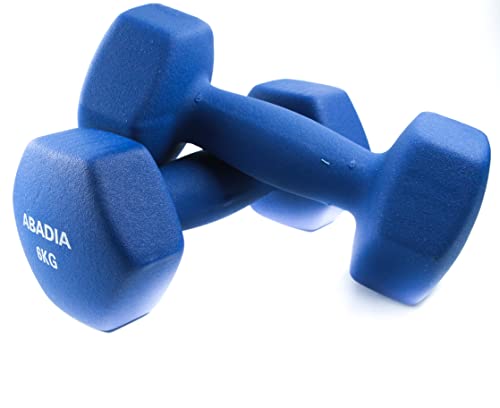 Abadia - Juego de 2 Mancuernas Hexagonales 6 kg de Neopreno Color Azul | Pesas Disponibles en Pesos de 0,5 kg a 8 kg