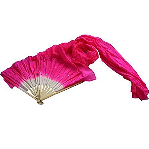 Abanico para la Danza del Vientre de Seda simulada 1,8 m Hecho A Mano Colorido Danza del Vientre Abanicos De Seda Largos Velos Abanico De Danza Trajes De Danza del Vientre Accesorios(Color:3) (Color