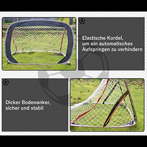 Achda Juego de 2 porterías de fútbol Pop Up, Juego de 2 portones estables para fútbol, niños y Adultos, para Llevar y Montar la Tienda de campaña, 90 x 60 x 60 cm, Color Negro