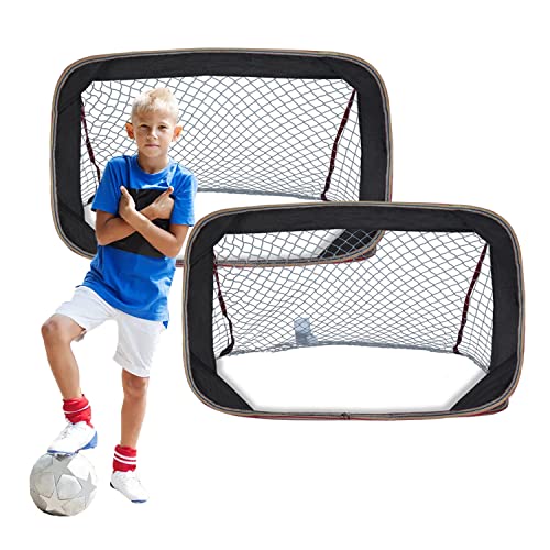 Achda Juego de 2 porterías de fútbol Pop Up, Juego de 2 portones estables para fútbol, niños y Adultos, para Llevar y Montar la Tienda de campaña, 90 x 60 x 60 cm, Color Negro