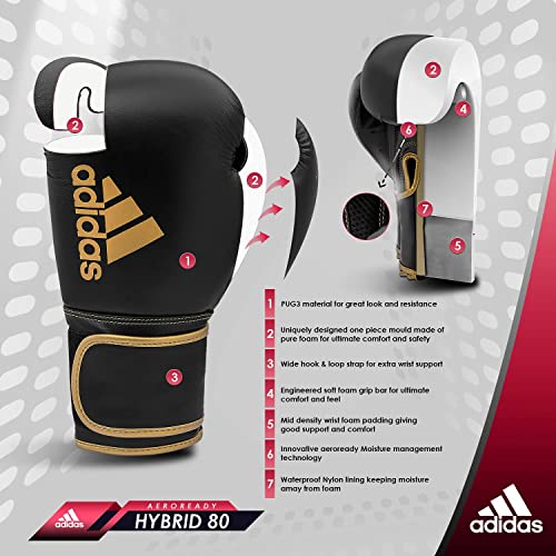 adidas Boxing Gloves - Hybrid 80 - for Boxing, Kickboxing, MMA, Bag, Training & Fitness - Boxing Gloves for Men & Women - Weight (12 oz, Black/Gold)