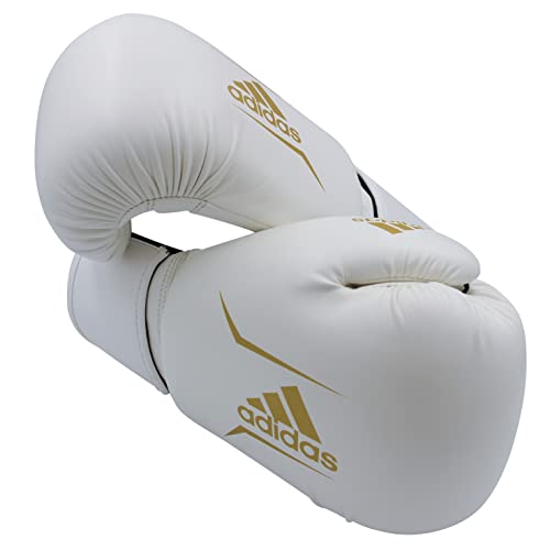 adidas Speed 50 Gym Fitness Training Workout Sparring Kick Boxing Gloves Mens Women Kids 6oz 8oz 10oz 12oz 14oz 16oz Guantes de Boxeo, Unisex Adulto, Blanco y Dorado, 283 g
