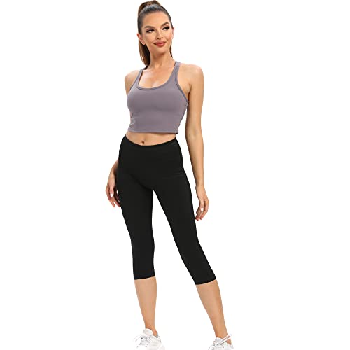 adorence Leggins Capris con Bolsillos (Sensación Desnuda, Suave, Cintura Alta, Opaco) 3/4 Pantalones-Negro,3XL