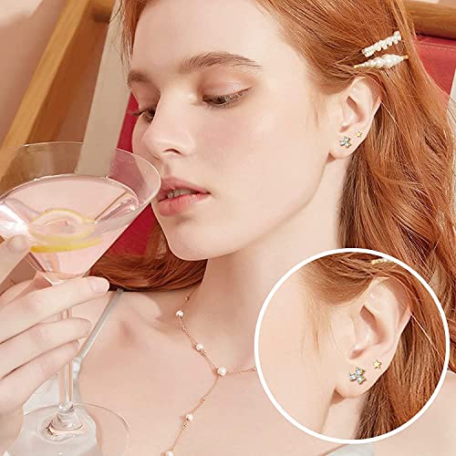 ADRAMATA 20 Piezas Acero Inoxidable Stud Pequeños Aretes para Mujeres Hombres, 20G Aretes de Cartílago de Pequeños Serpiente Mariposa Corazón Ojo Flor, Tornillo Flat Back Stud Aretes,G