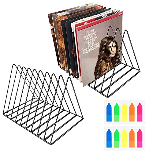 AFASOES 2 Pcs Soporte Vinilos Metal Estantería Vinilos LP Soporte de Archivos Triángulo Soporte de Almacenamiento para Almanecer Discos de Vinilo Revistas y Libros para Estante o sobre un Escritorio