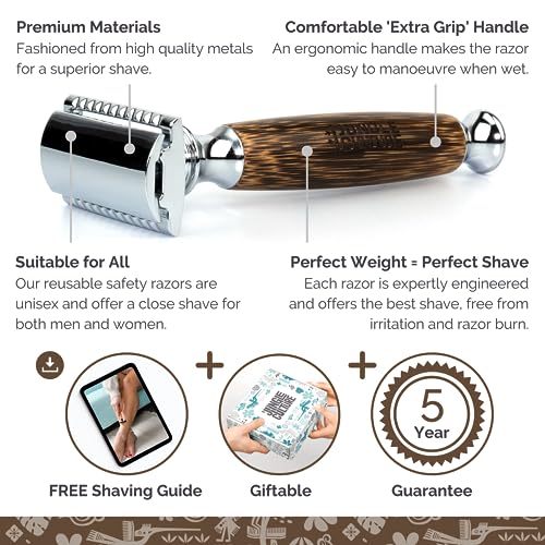 Afeitadora de Seguridad de Bambú Jungle Culture Para Hombres & Mujeres | Bolsa de Viaje y Maquina de Afeitar Ecológica Premium | Afeitar de Doble Filo | Sin Plástico y Sin Desperdicio