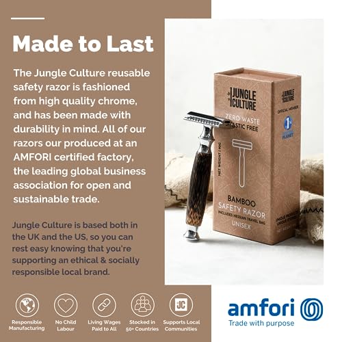 Afeitadora de Seguridad de Bambú Jungle Culture Para Hombres & Mujeres | Bolsa de Viaje y Maquina de Afeitar Ecológica Premium | Afeitar de Doble Filo | Sin Plástico y Sin Desperdicio