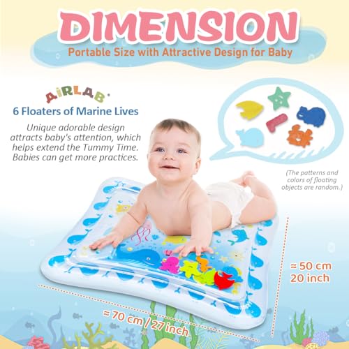 Airlab Alfombra Agua Bebes, Tapete de Agua Plegable Alfombrilla Inflable Colchoneta Bebés Suelo Manta de Juego Actividades Bebe, Juguetes Sensoriales para Infantil 0 3 6 9 12 Meses Regalo - 70x 50cm