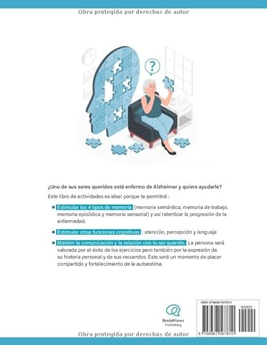 Alzheimer | Libro de actividades: 80 ejercicios | Trabajo de los 4 tipos de memoria | Nivel fácil