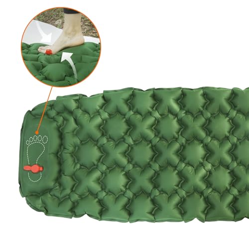 Amazon Basics - Colchoneta inflable para camping, Compacto, ligera, impermeable, con bomba de pie, 5,6 cm de grosor, verde oliva
