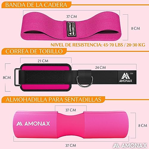 Amonax Glute Training Set (Almohadilla Barra Gimnasio Hip Trust, Bandas Elasticas Gluteos, Tobilleras Deportivas) Ejercicio y Fitness de Piernas de Glúteos, Accesorios Gimnasio (Negro)
